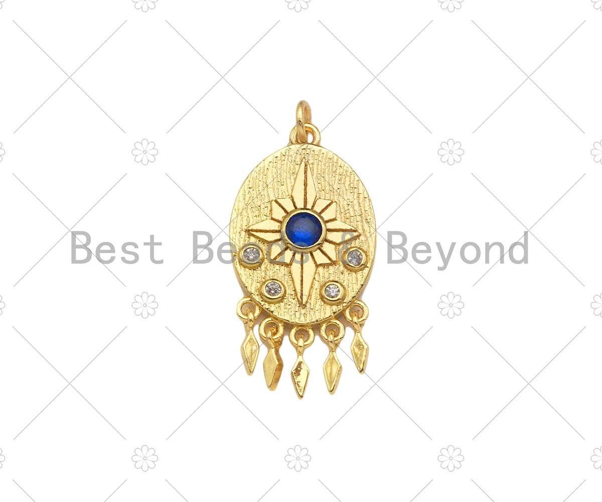 Gold Filled Cobalt CZ Micro Pave North Star On Oval Shape Pendant, 18K Gold Filled Medallion Charm, Necklace Bracelet Charm,16x26mm,Sku#L568
