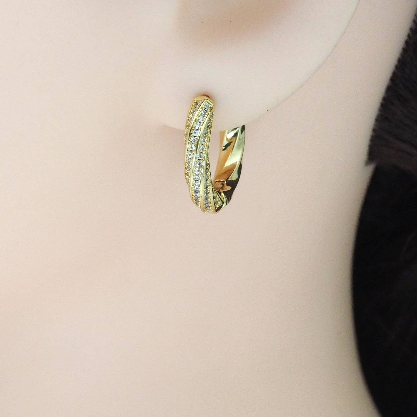 High Quality Gold Twisted CZ Hoop Earrings, Sku#Y850