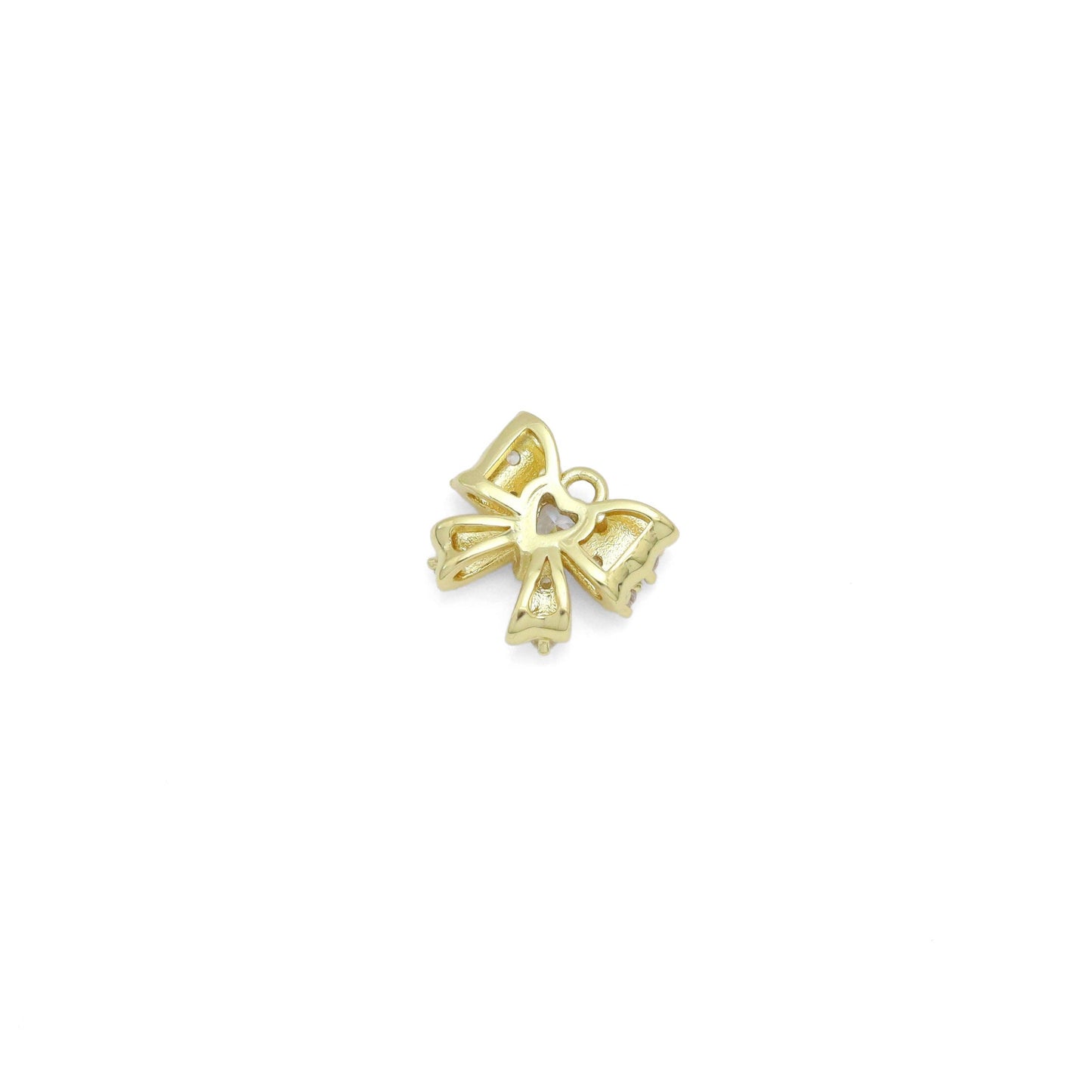 Dainty CZ Gold Silver Bow Charm Pendant, Sku#A321