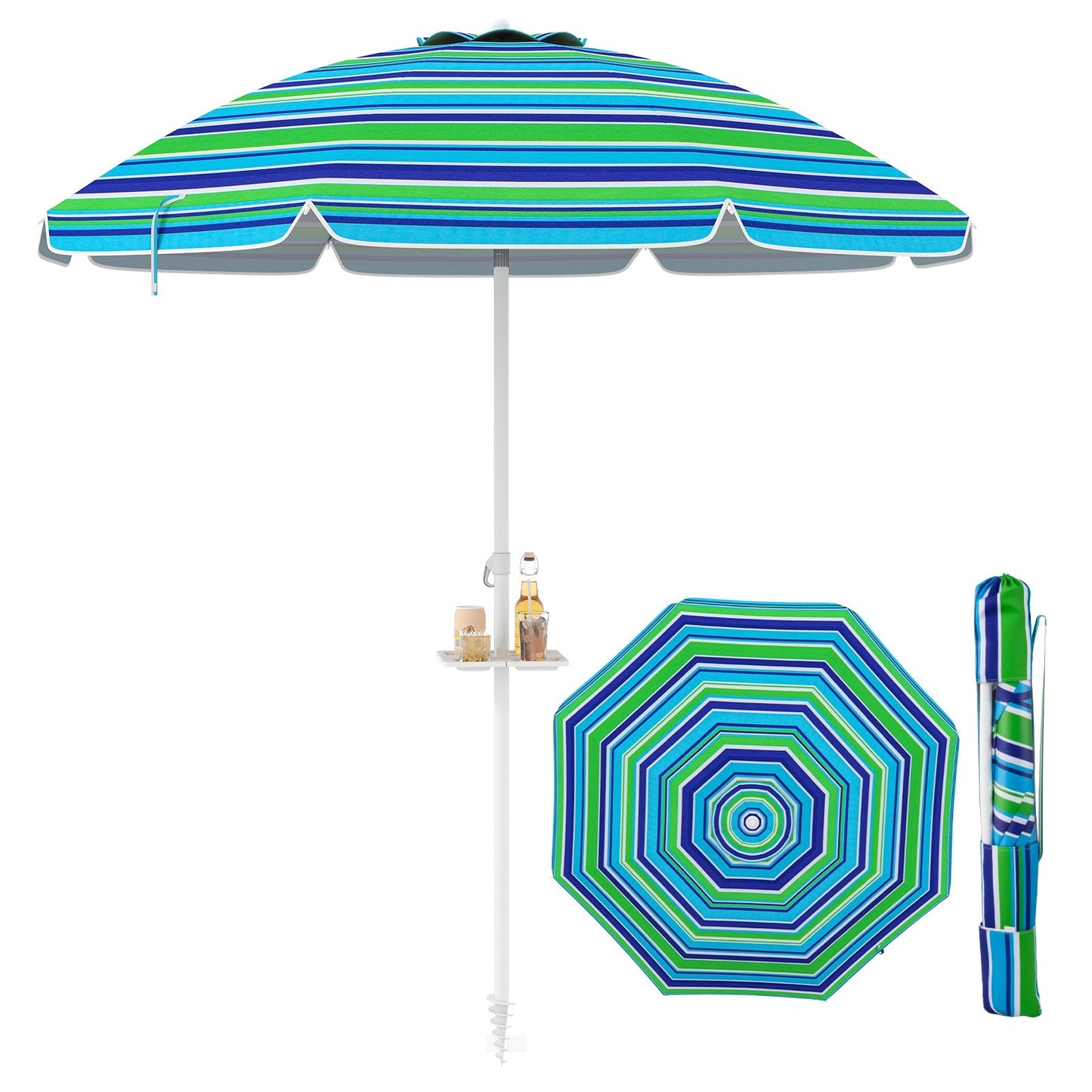 7.2 Feet Portable Outdoor Beach Umbrella with Sand Anchor and Tilt Mechanism