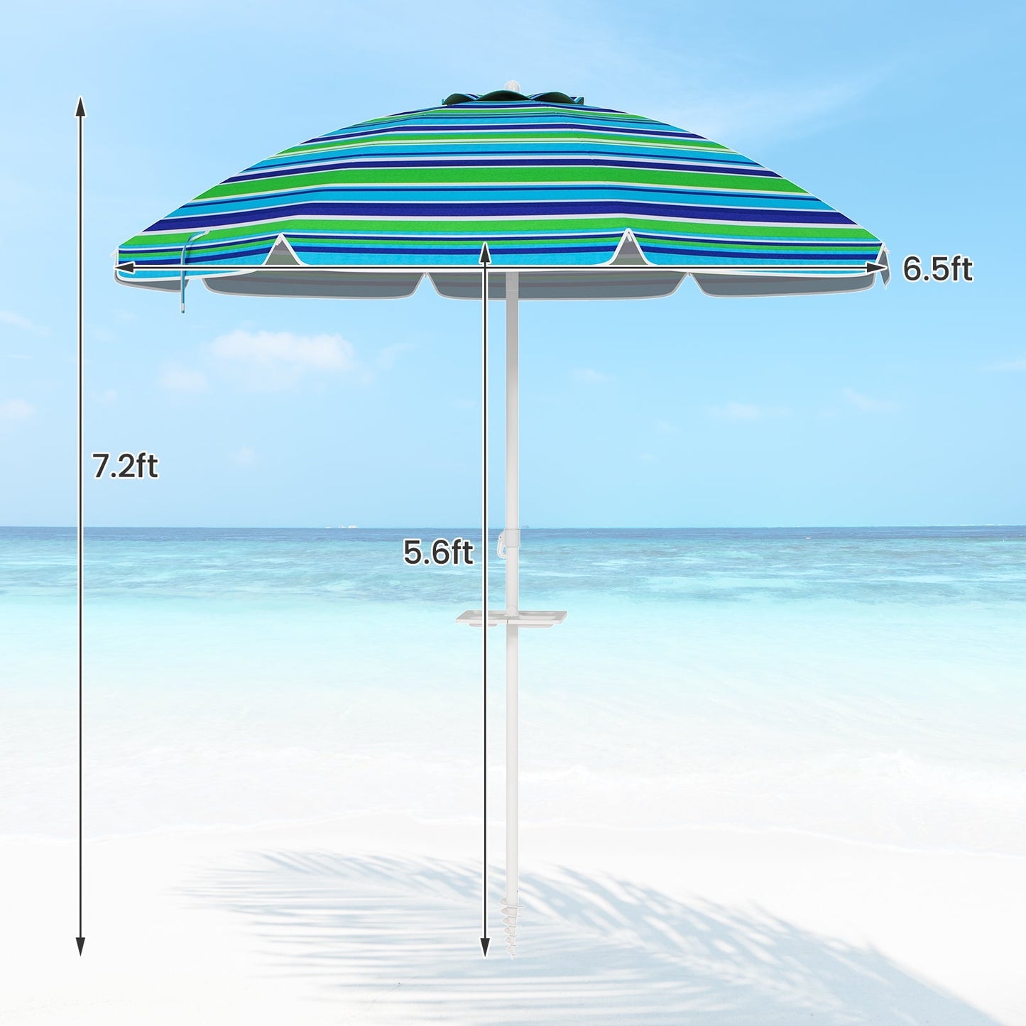 7.2 Feet Portable Outdoor Beach Umbrella with Sand Anchor and Tilt Mechanism