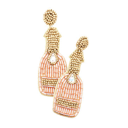 Felt Back Multi Bead Champagne Bottle Earrings