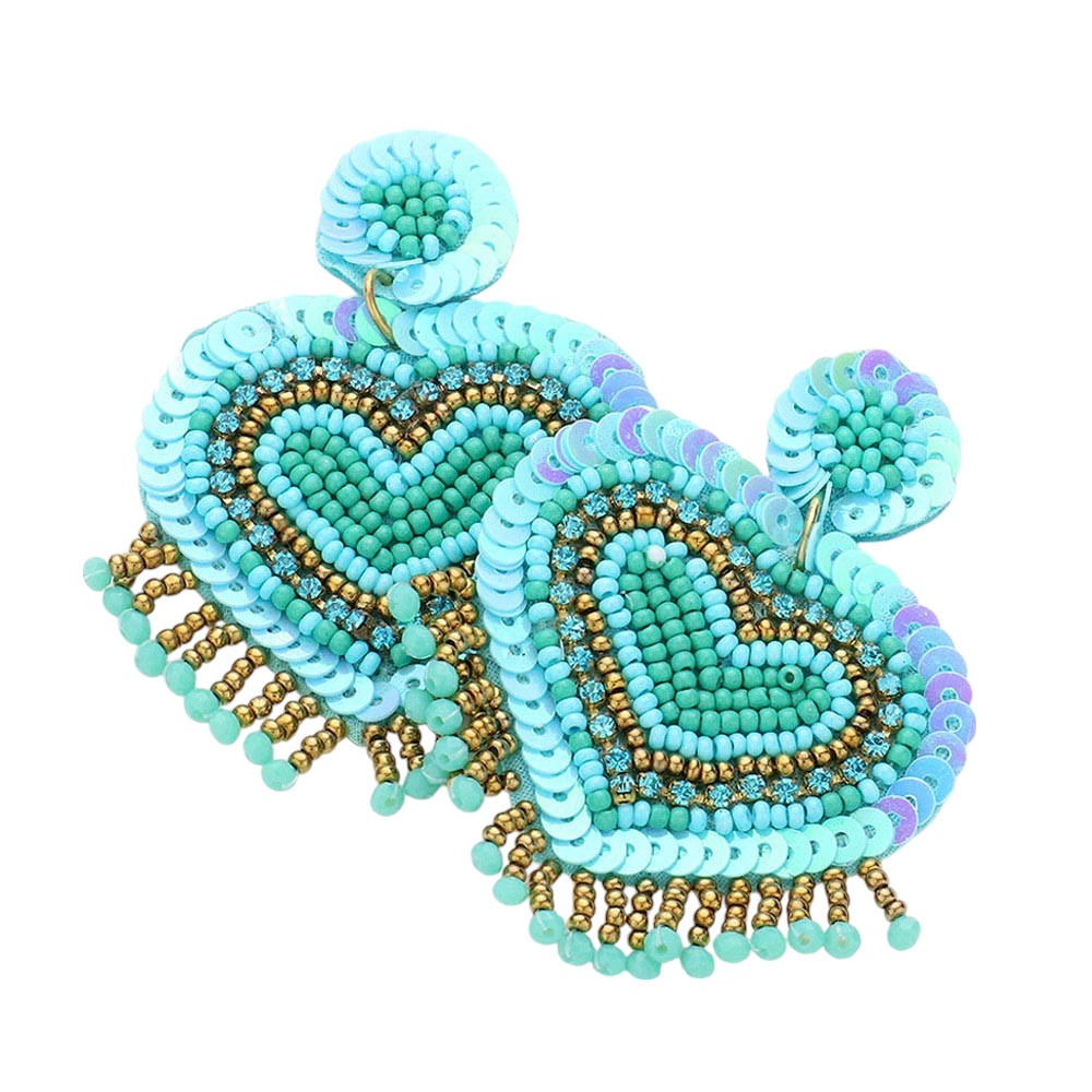 Felt Back Seed Bead Sequin Heart Earrings