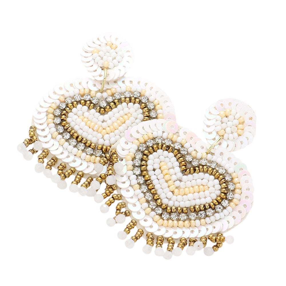 Felt Back Seed Bead Sequin Heart Earrings