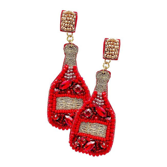Felt Back Stone Embellished Champagne Dangle Earrings