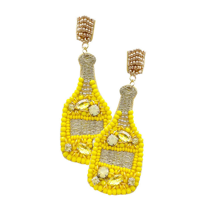 Felt Back Stone Embellished Champagne Dangle Earrings