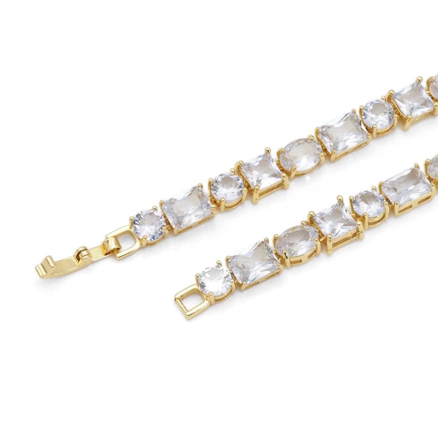 Gold Silver CZ Square Oval Link Statement Necklace, Sku#A121