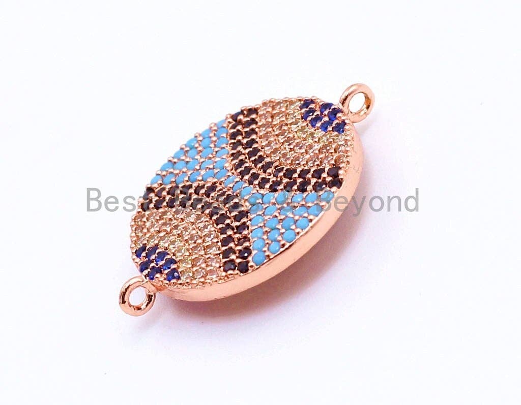 CZ Micro Pave Evil Eye Round Coin Connector for Bracelet Necklace, Cubic Zirconia Space Connector,18x24mm,sku#E5