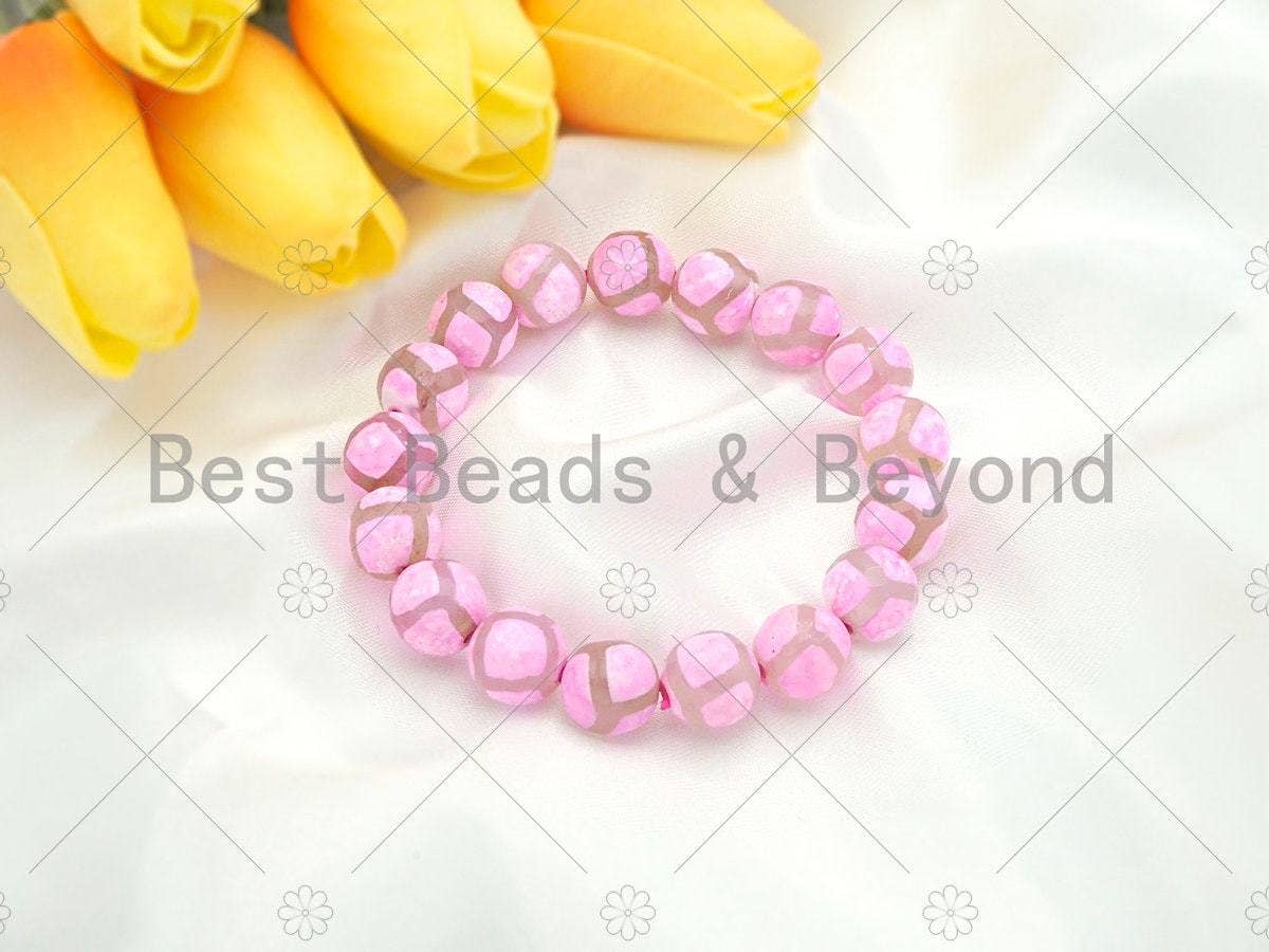 Pink Tibetan Agate Stretchy Bracelet, Sku#U1127