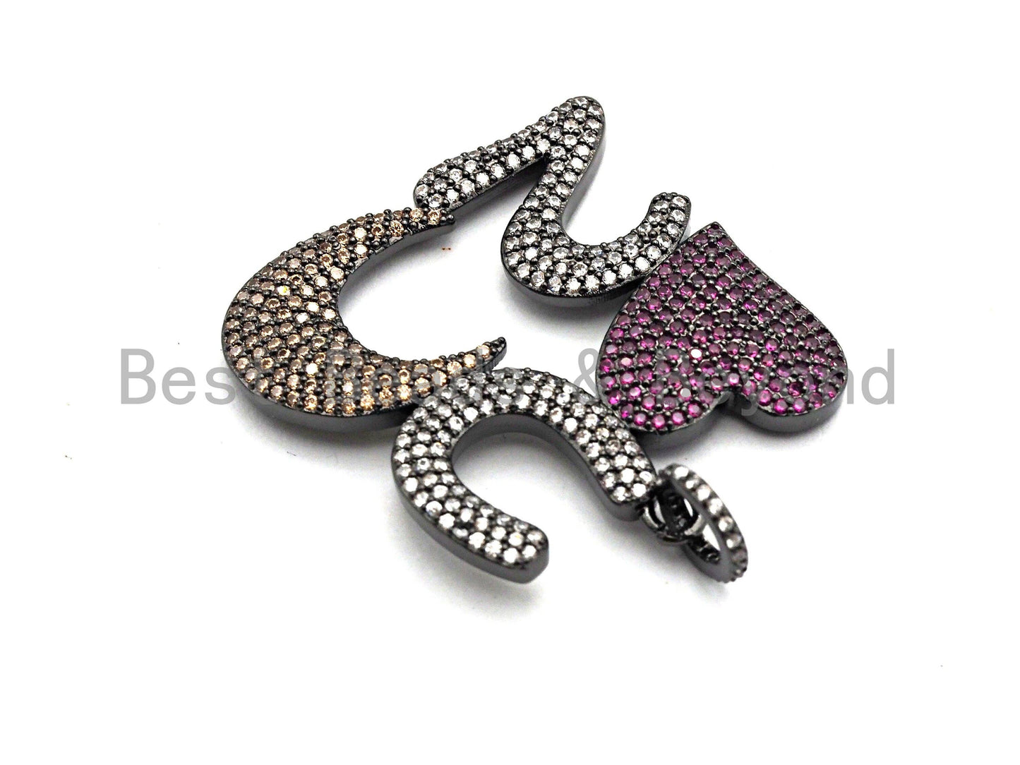 CZ Fuchsia Micro Pave LOVE U To the moon Pendant, CZ Pave love Pendant,Gold/Rose Gold/Silver/Gunmetal, Love Charm, 34x35mm,Sku#F779