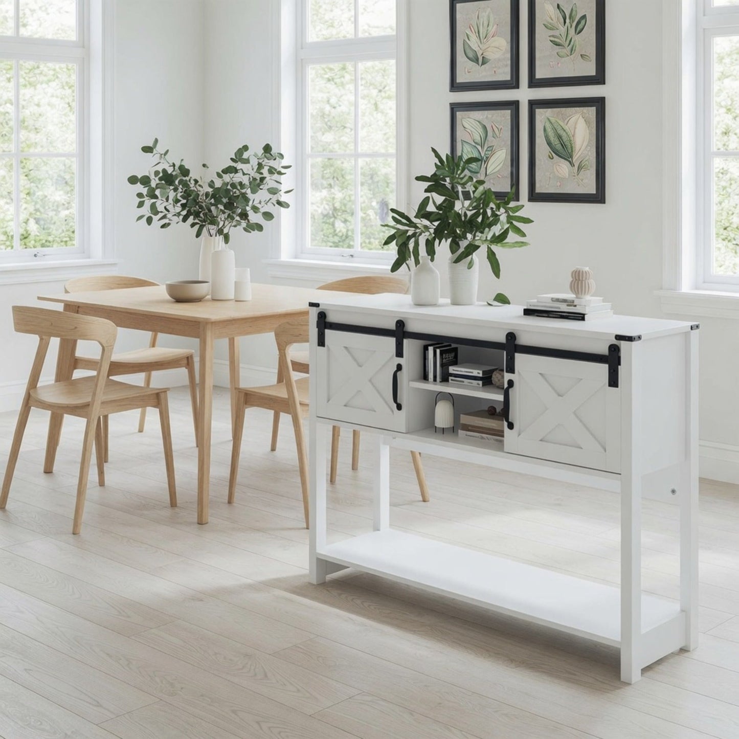 46" Modern Farmhouse Entryway Table with Storage & Sliding Barn Door