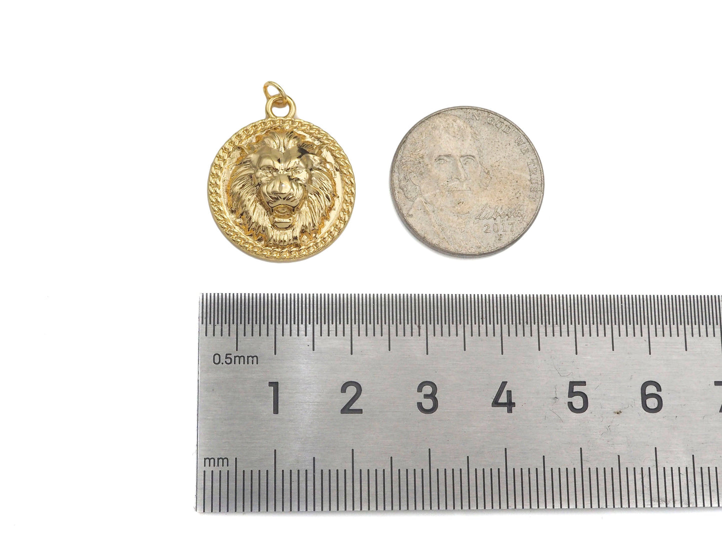 Gold silver Lion Head Medallion Charm, Sku#ZX16c