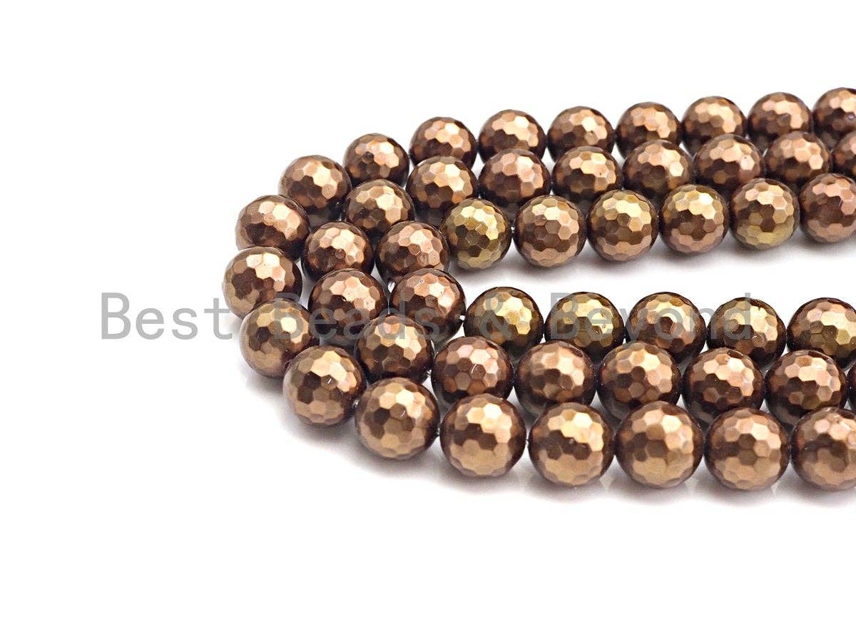 Natural Mother of Pearl Copper Color Round Faceted beads, 6mm/8mm/10mm/12mm MOP Beads, 15.5inch strand, SKU#T136C