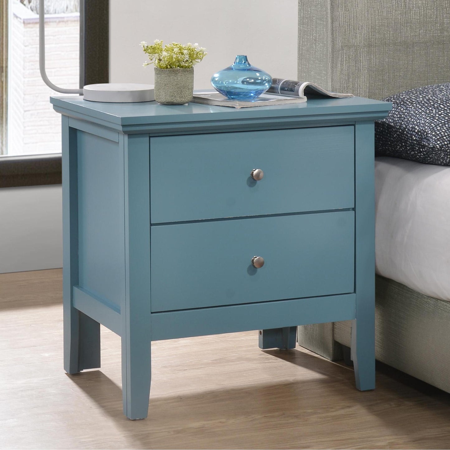 Teal Elegance Nightstand With Drawers