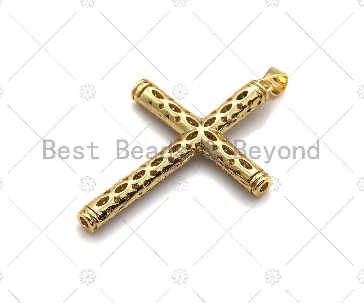 Large CZ Micro Pave Gold Cross Shape Pendant, Sku# LK142