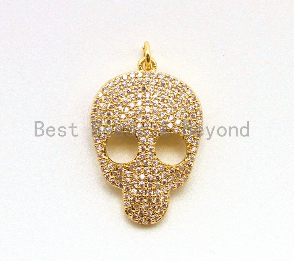 CZ Micro Pave Skull Charm Beads, Cubic Zirconia Charms, CZ Hollow Pendant for Bracelet/Necklace, Halloween Pave,18x31mm, sku#F41/F381/BY006