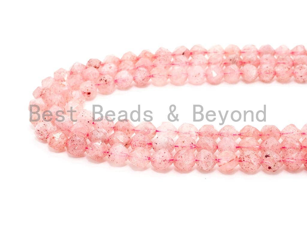 6mm/8mm/10mm Quality Natural Strawberry Quartz beads, Round 16 Faceted Diamond Cut gemstone, Pink Gemstone Beads, 15inch strand, SKU#U39