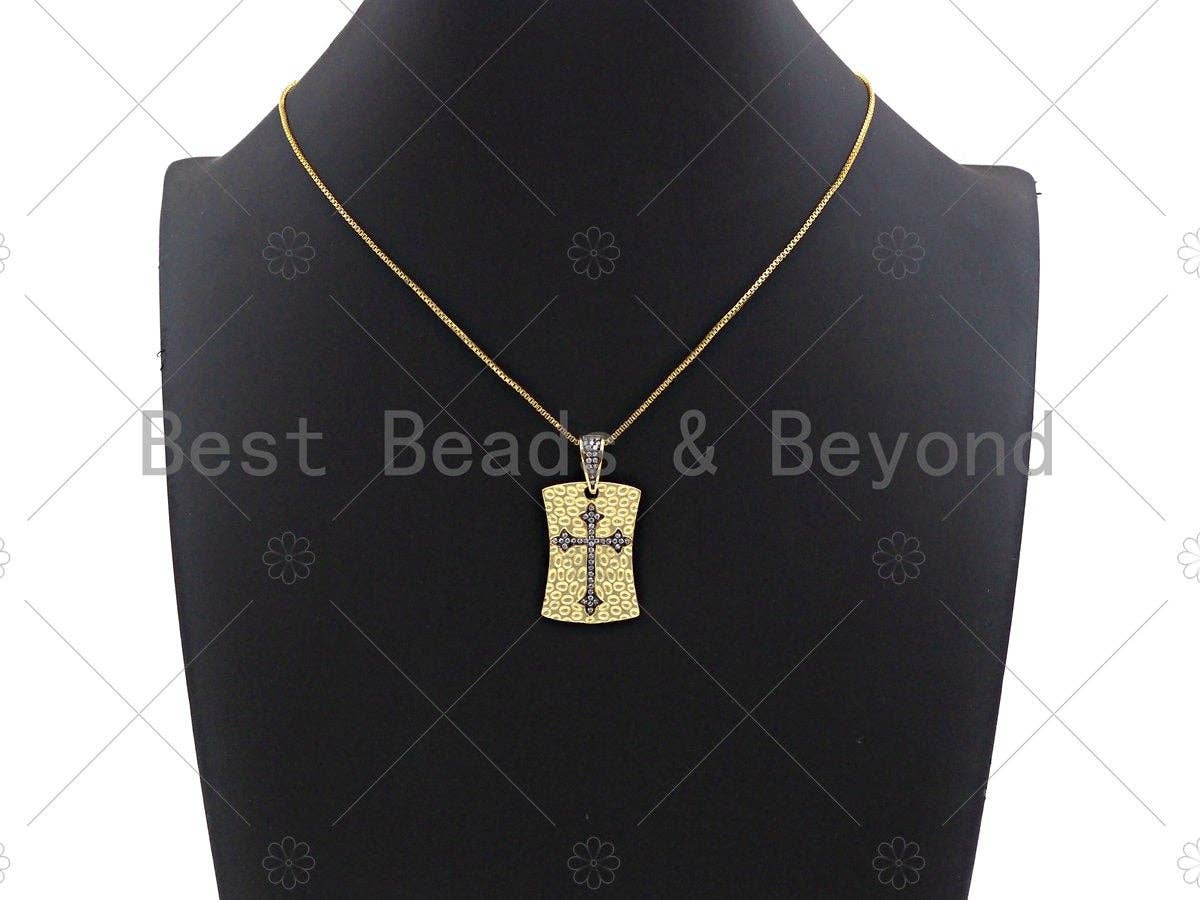 CZ Micro Pave Dual Color Cross On Shield Pendant, Sku#L281