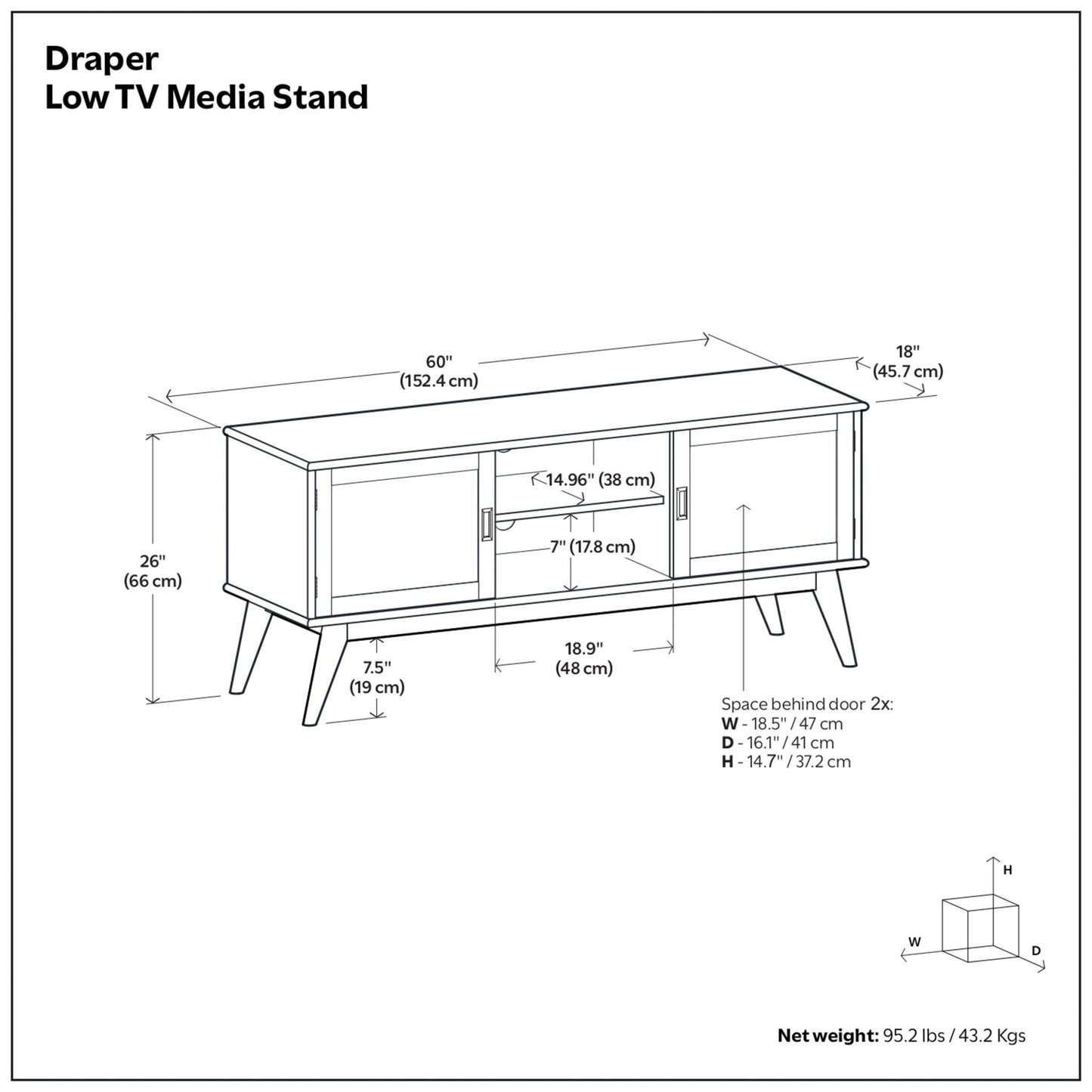 Draper - Handcrafted Mid Century Low TV Media Stand