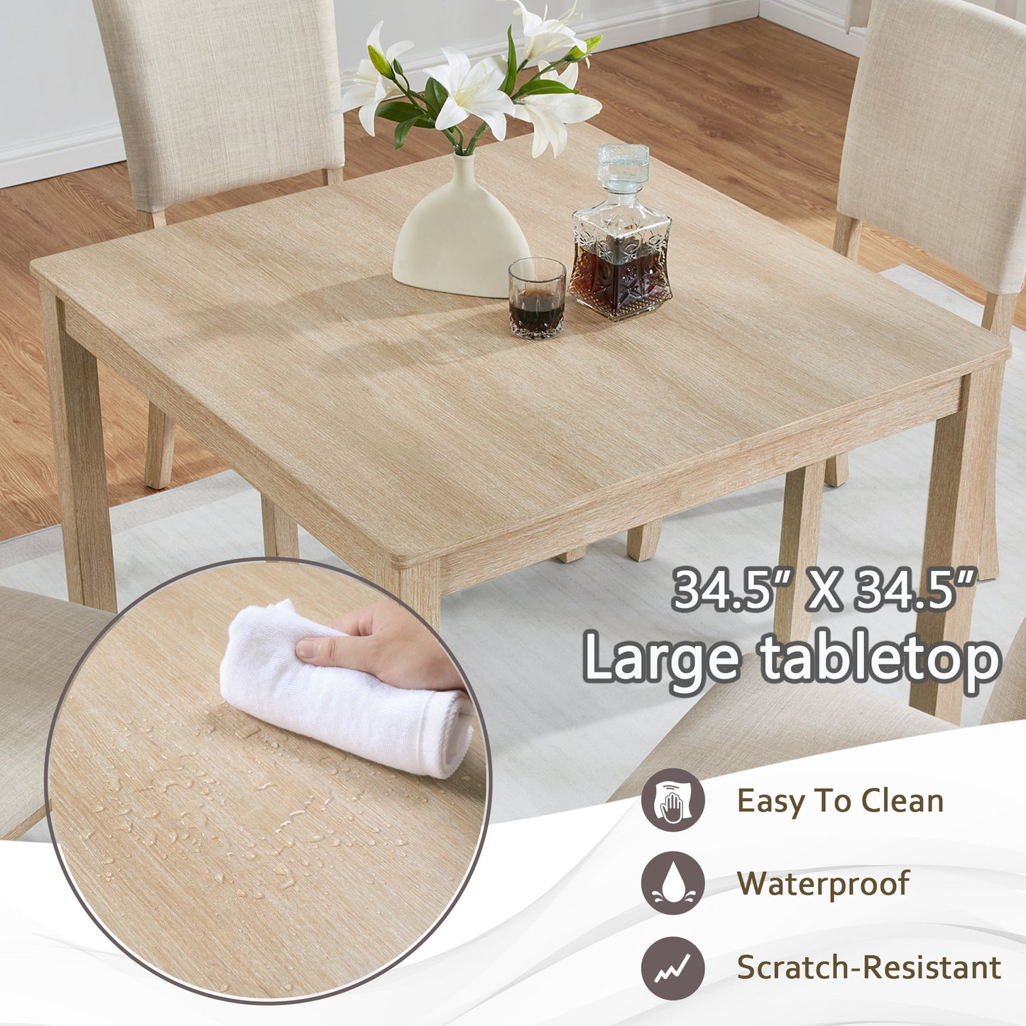 Modern 4 Person Dining Table Set with 4 Chairs