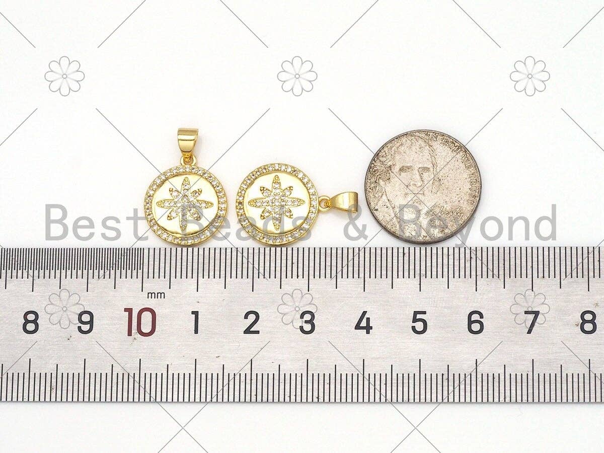CZ Micro Pave Star On Round Coin Shape Pendant, 18K Gold Filled Charm,Necklace Bracelet Charm Pendant,15x17mm,Sku#LK427