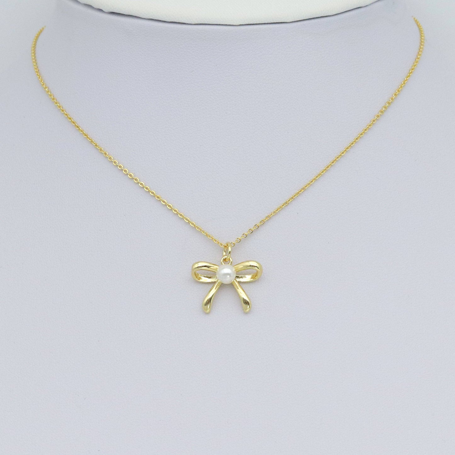 Gold Silver White Pearl Bowknot Charm Pendant, Sku#LK963