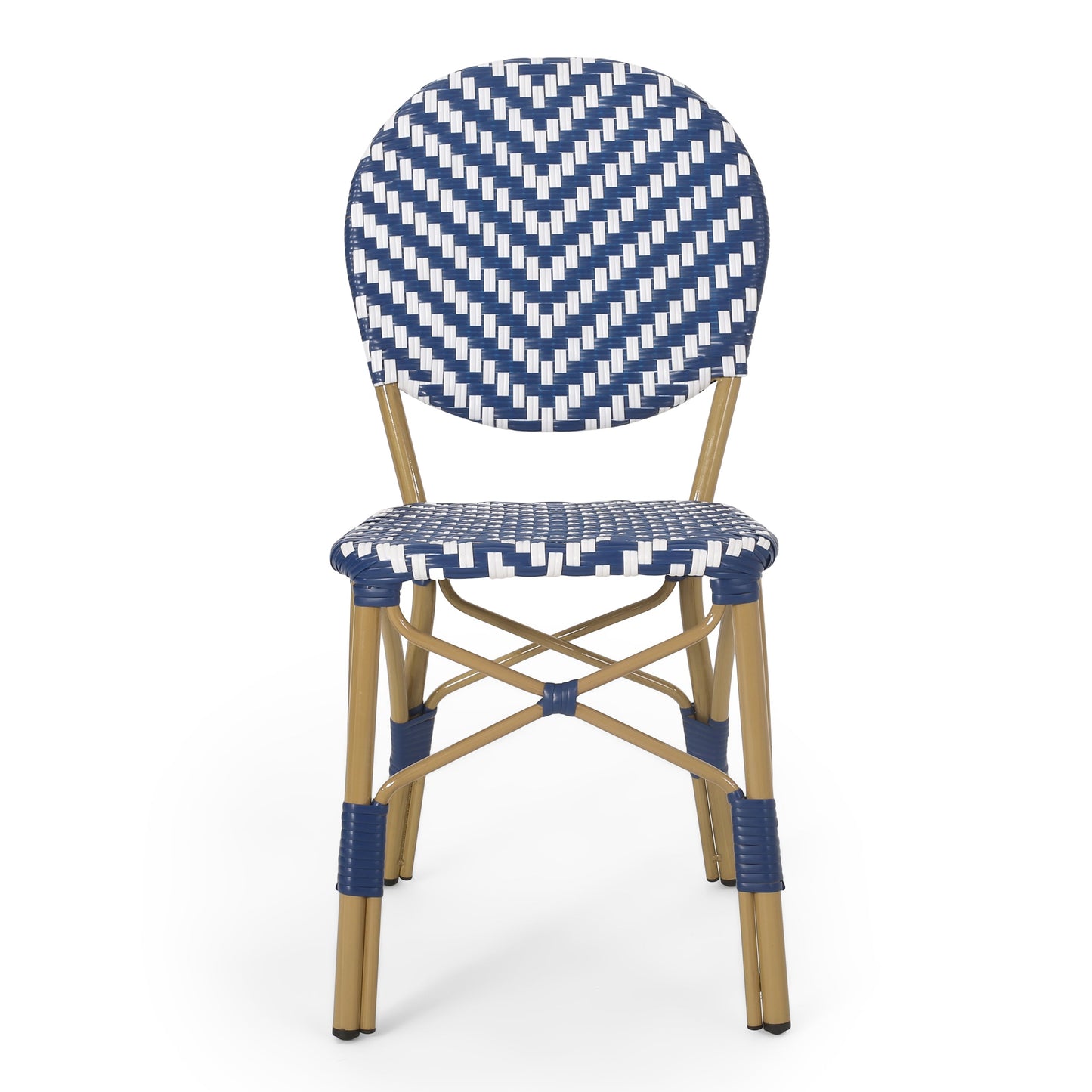 Outdoor PE Ratten and Aluminum French Armless Bistro Chairs, Set of 2
