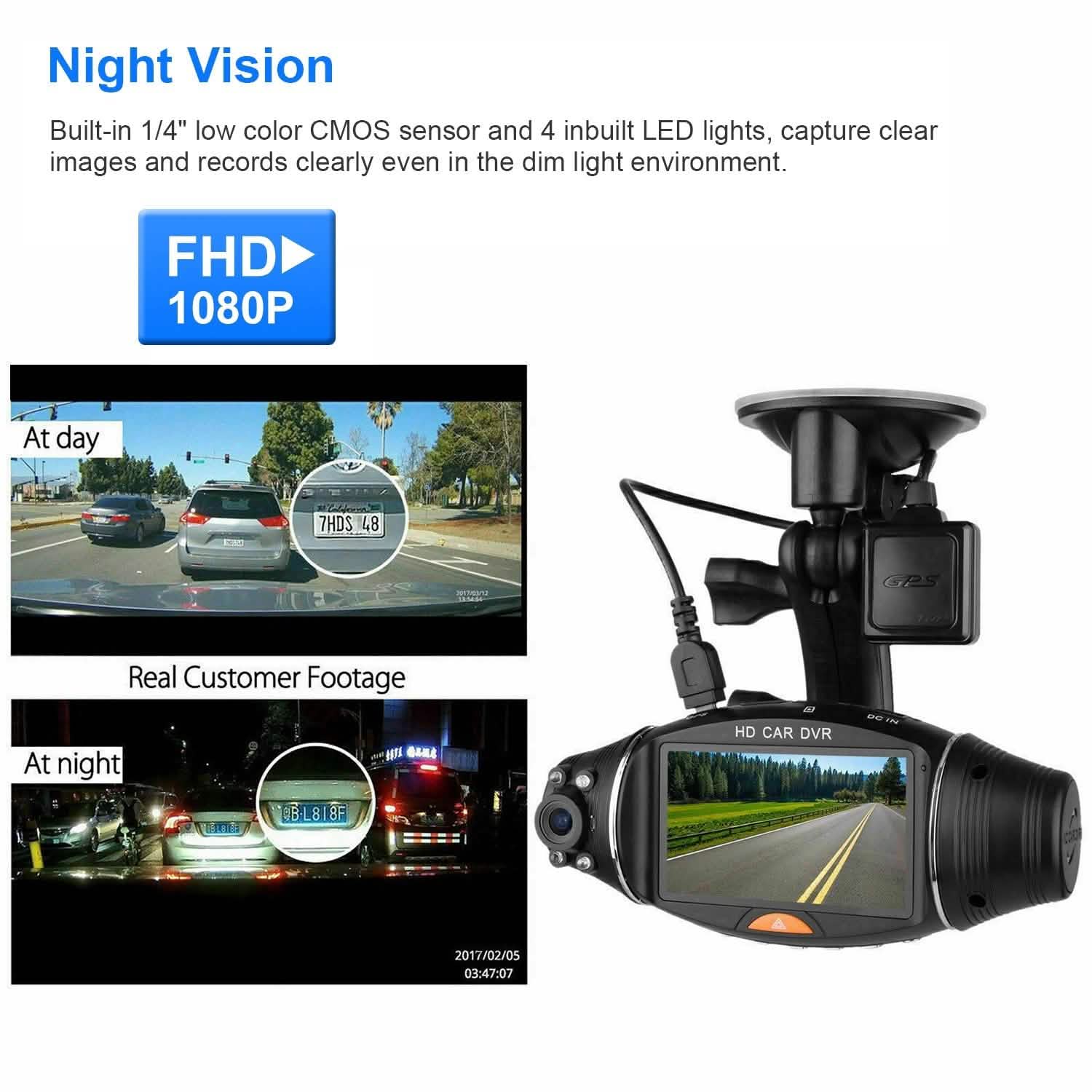 FHD 1080P デュアルレンズカーDVRダッシュカム