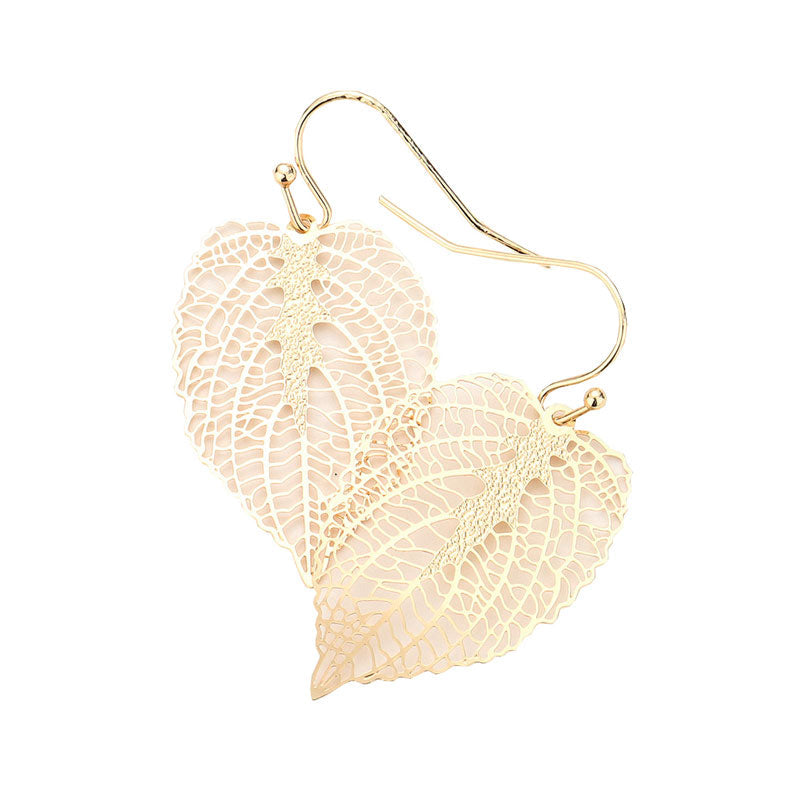 Filigree Brass Metal Leaf Dangle Earrings