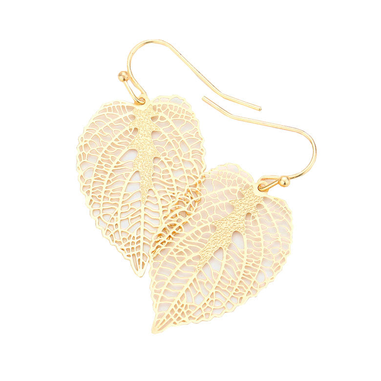 Filigree Brass Metal Leaf Dangle Earrings