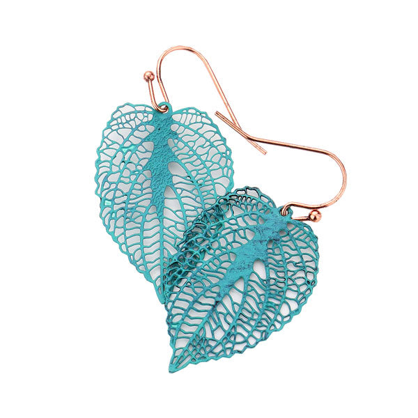 Filigree Brass Metal Leaf Dangle Earrings