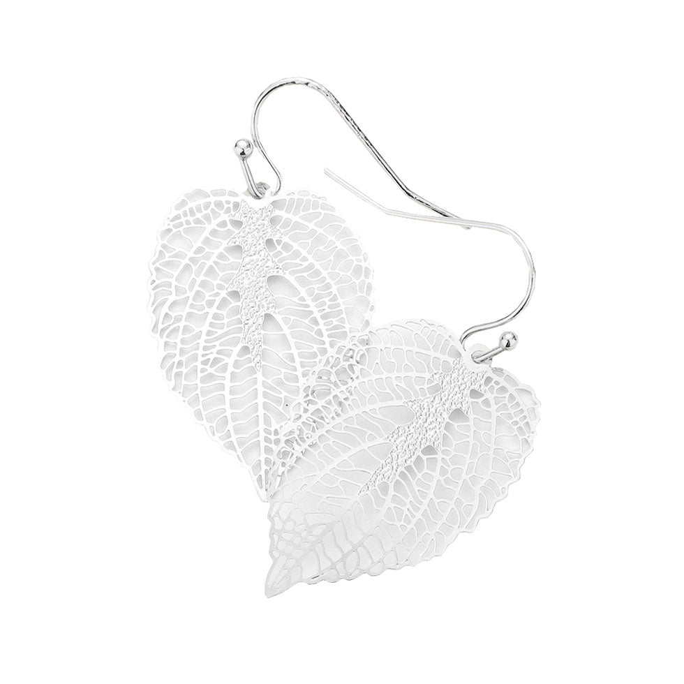 Filigree Brass Metal Leaf Dangle Earrings