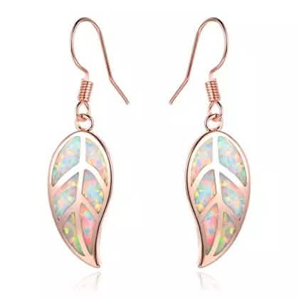 Boucles d'oreilles feuille opale de feu en plaqué or rose 18 carats par Peermont
