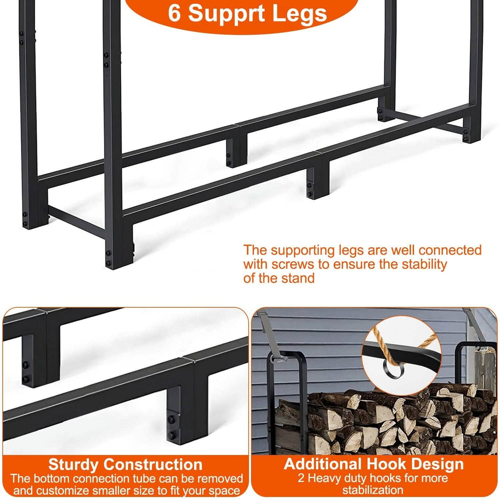 Firewood Log Rack 2500lbs Iron Storage Stacking Rack
