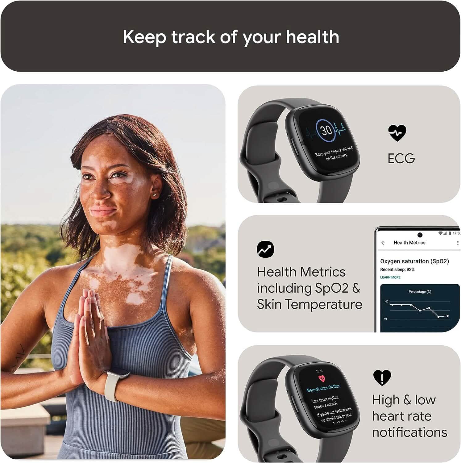 Montre connectée Fitbit Sense 2 de suivi avancé de la santé et du fitness (reconditionnée)