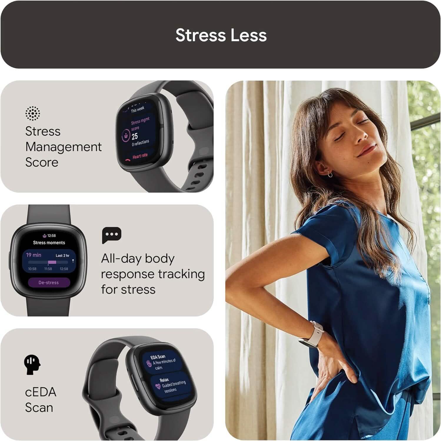 Montre connectée Fitbit Sense 2 de suivi avancé de la santé et du fitness (reconditionnée)