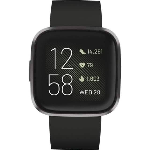 Fitbit - Versa 2 Smartwatch 40mm Aluminum - Black/Carbon with Silicone Band