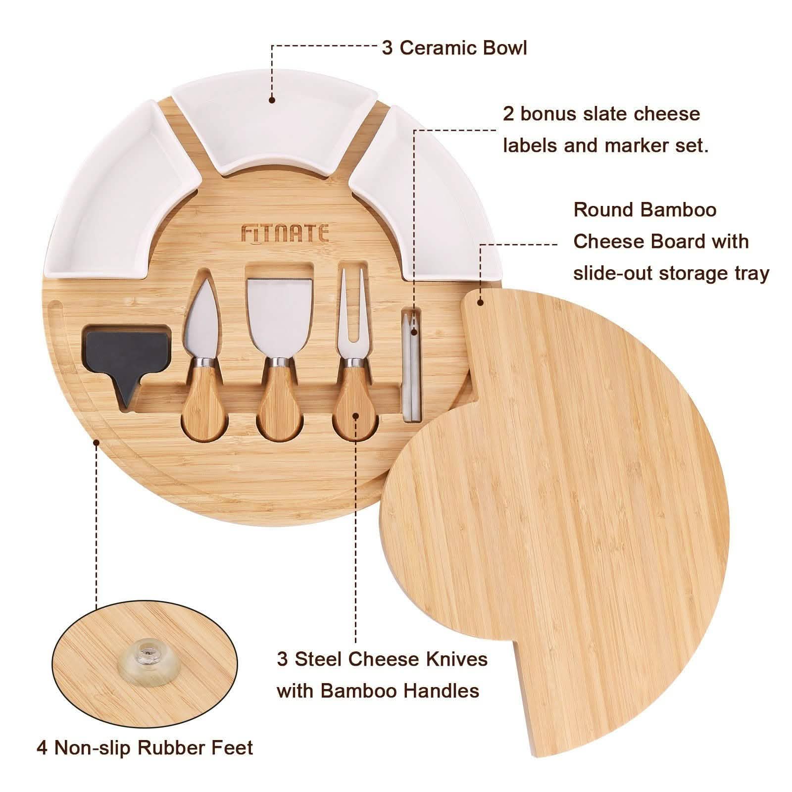 Fitnate Rotatable Round Cheese Cutting Board