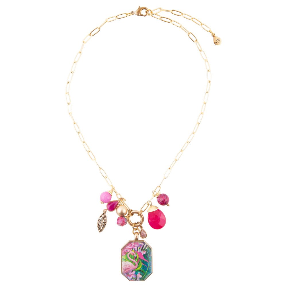 Flamingo Pink Agate Golden Pendant Necklace