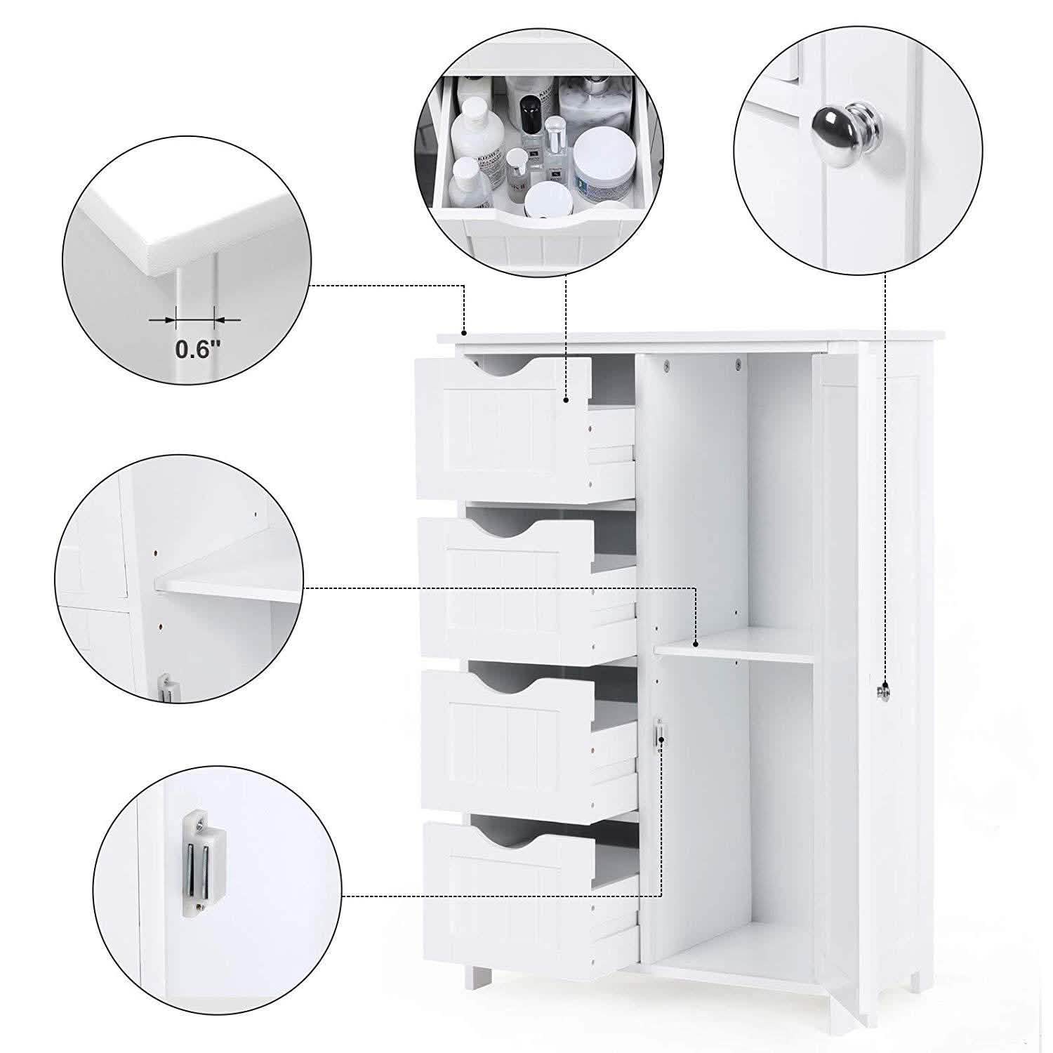 Floor Cabinet Bathroom Organizer with 4 Drawers and Adjustable Shelf