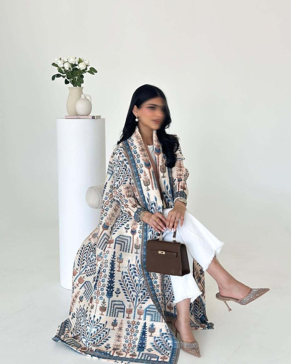 Floral Print Muslim Trench Coat - Modest Commuter Jacket Cape Robe(MOA212)