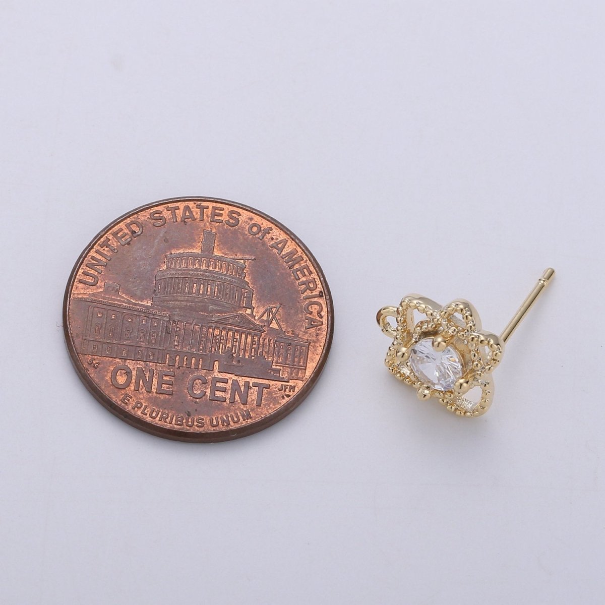 Flower Stud Earring Charm • 24k Gold Filled• Micro Pave Floral Stud • Jewelry Making Supplies • Open Link for Jewelry Making Supply K-410 PAIR