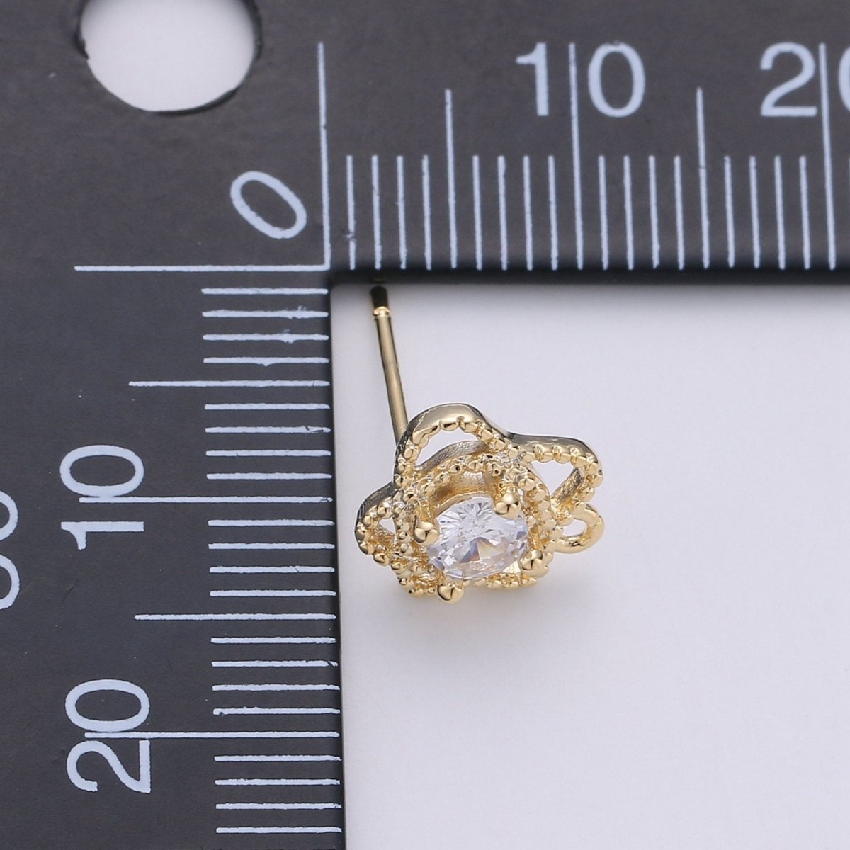 Flower Stud Earring Charm • 24k Gold Filled• Micro Pave Floral Stud • Jewelry Making Supplies • Open Link for Jewelry Making Supply K-410 PAIR