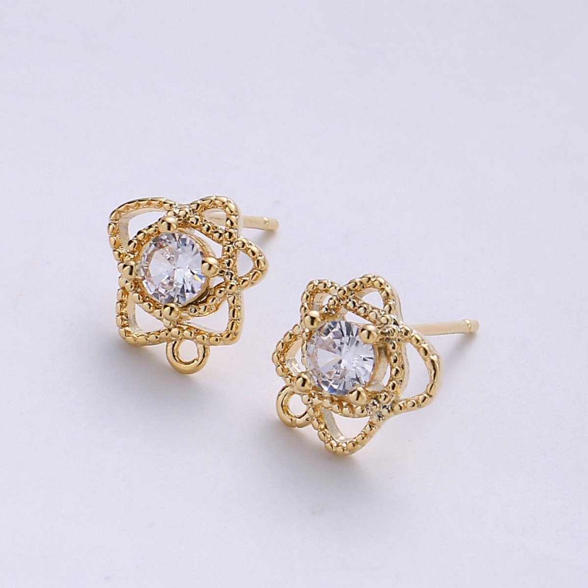 Flower Stud Earring Charm • 24k Gold Filled• Micro Pave Floral Stud • Jewelry Making Supplies • Open Link for Jewelry Making Supply K-410 PAIR