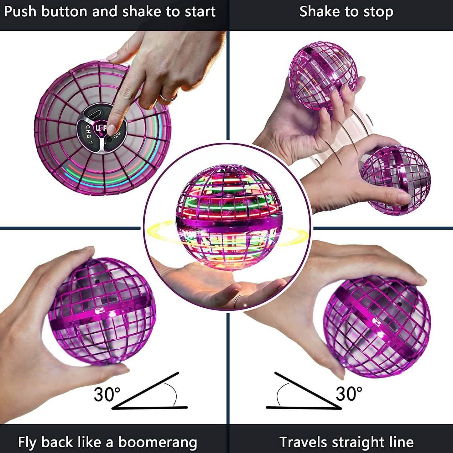 Flying Orb Ball Rechargeable Boomerang Spinner UFO Drone Toy