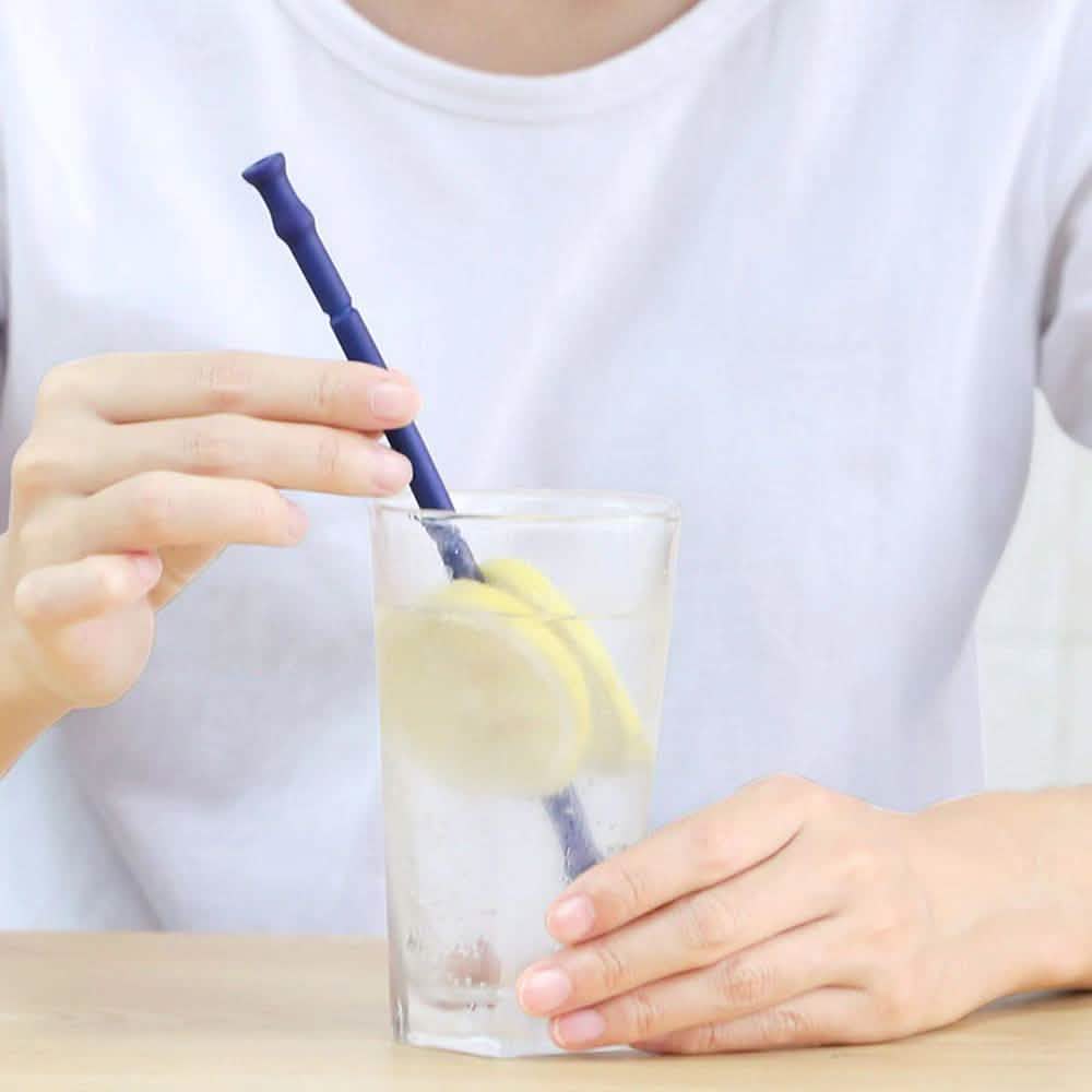 折りたたみ式＆再利用可能 シリコン飲料用ストロー ケース付き