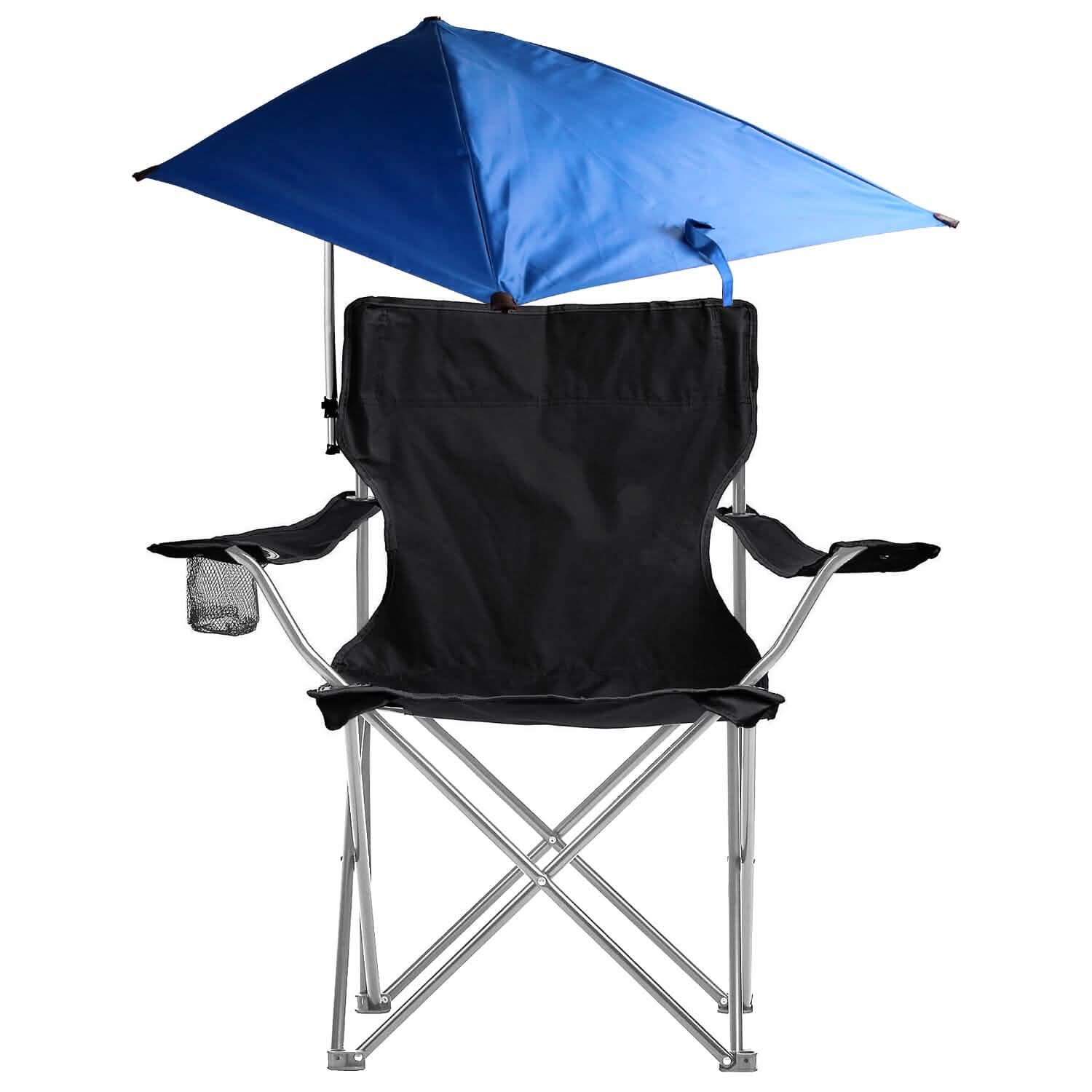 Chaise de plage pliable avec accoudoir détachable, pare-soleil réglable et tabouret avec porte-gobelet