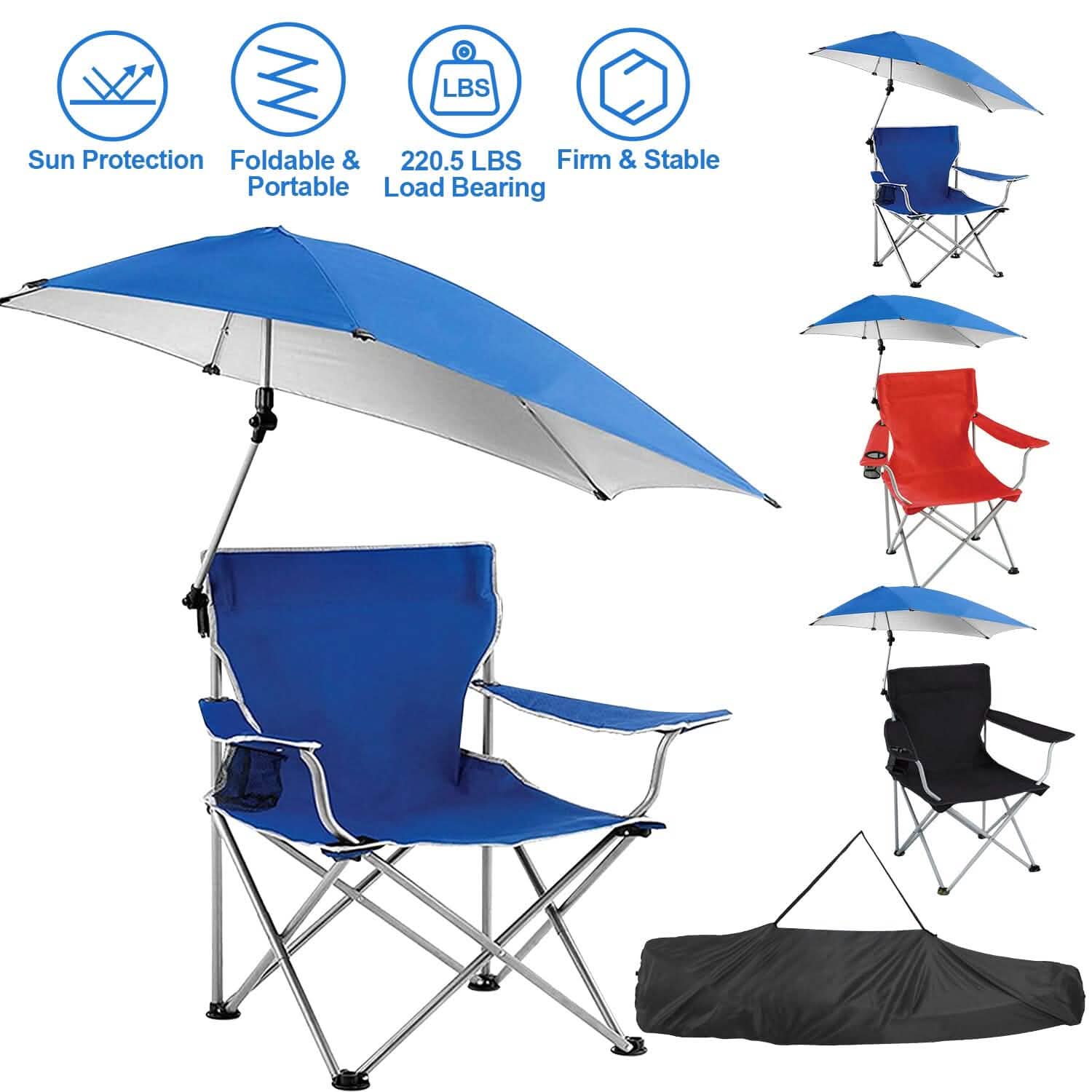 Chaise de plage pliable avec accoudoir détachable, pare-soleil réglable et tabouret avec porte-gobelet