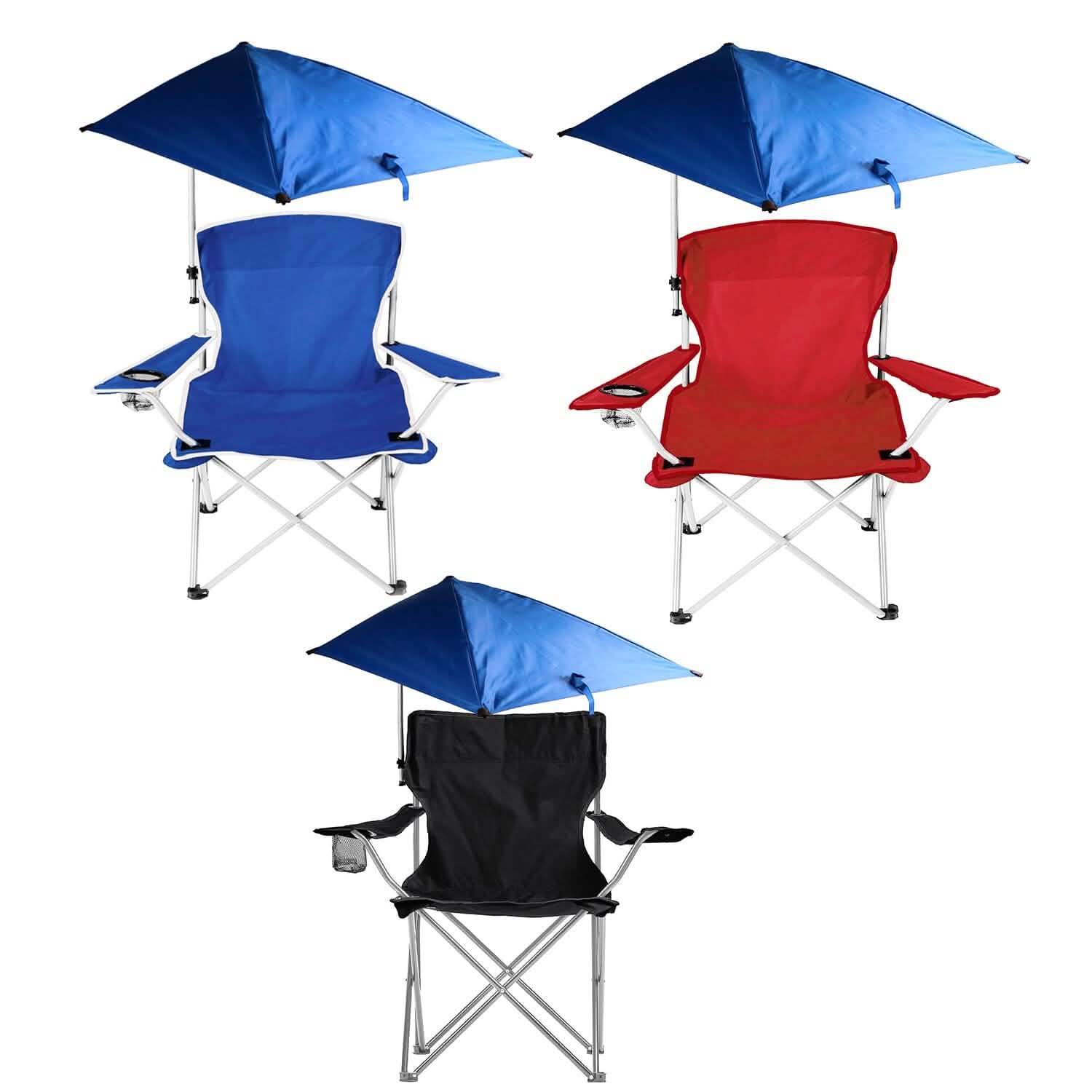 Chaise de plage pliable avec accoudoir détachable, pare-soleil réglable et tabouret avec porte-gobelet