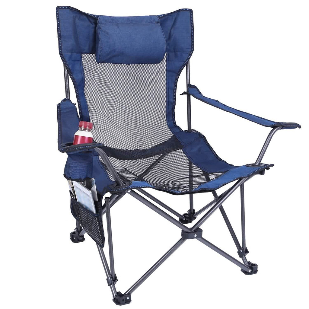 Foldable Camping Chair Heavy Duty Steel Lawn Chair with Reclining Backrest Angle